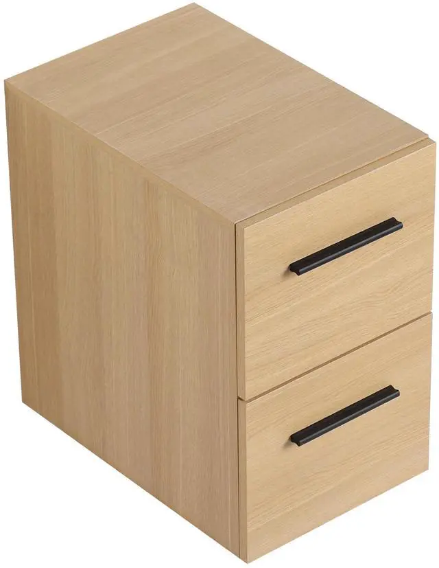 Main image of 12" Floating Bathroom Vanity Drawer Base, Light Oak Plywood Cabinet, Wall-Mounted Storage with 2 Drawers & Black/Aluminum Handles (Sink Not Included)