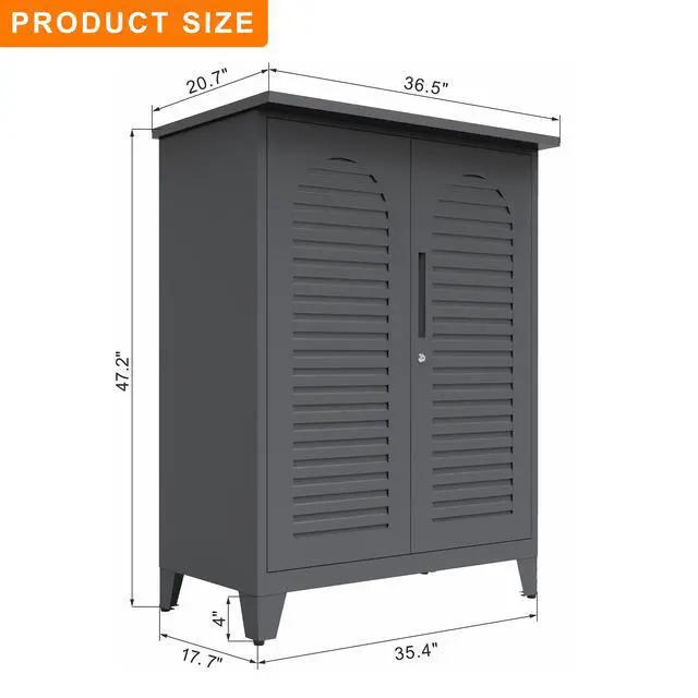 Alt view image 5 of 7 - 47'' Tall Metal Tool Storage Cabinet, with Ample Storage Space for Garage,Warehouse,Garden,Office, Living Room,Bathroom,Utility Room ( Slate )