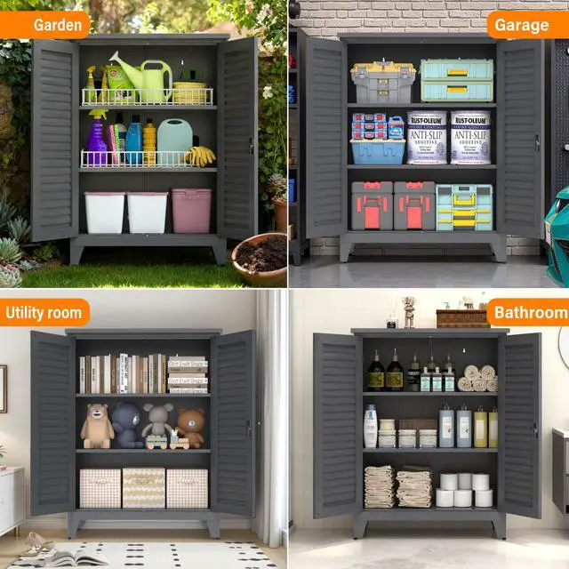 Alt view image 6 of 7 - 47'' Tall Metal Tool Storage Cabinet, with Ample Storage Space for Garage,Warehouse,Garden,Office, Living Room,Bathroom,Utility Room ( Slate )