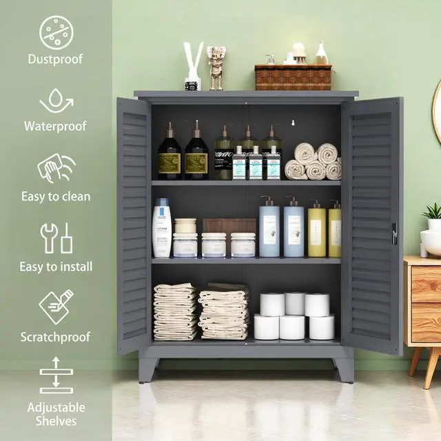 Alt view image 4 of 7 - 47'' Tall Metal Tool Storage Cabinet, with Ample Storage Space for Garage,Warehouse,Garden,Office, Living Room,Bathroom,Utility Room ( Slate )