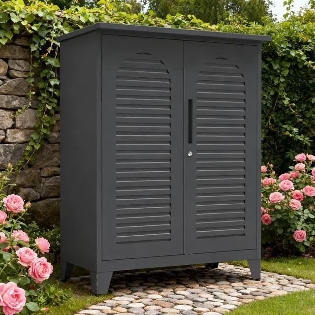 Alt view image 7 of 7 - 47'' Tall Metal Tool Storage Cabinet, with Ample Storage Space for Garage,Warehouse,Garden,Office, Living Room,Bathroom,Utility Room ( Slate )