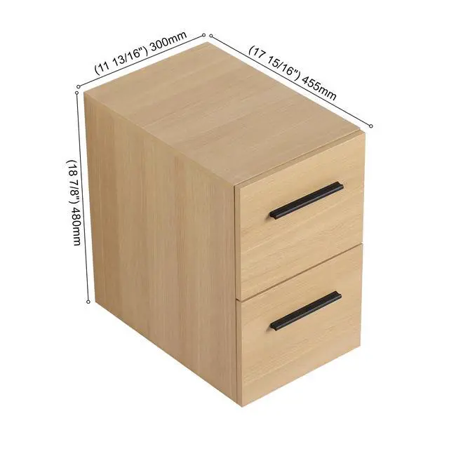 Alt view image 3 of 7 - 12" Floating Bathroom Vanity Drawer Base, Light Oak Plywood Cabinet, Wall-Mounted Storage with 2 Drawers & Black/Aluminum Handles (Sink Not Included)
