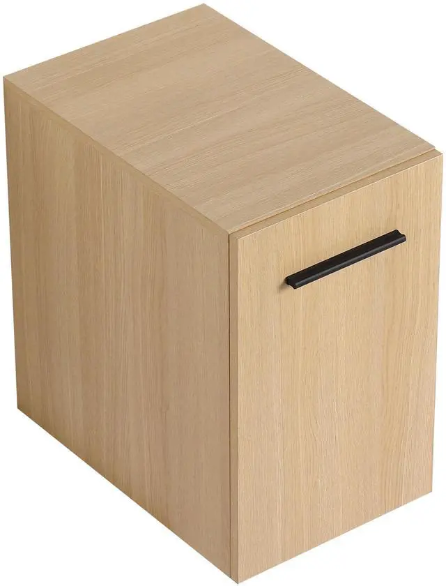 Main image of 12" Floating Bathroom Vanity Single Door Base Cabinet, Light Oak Plywood Wall-Mounted Storage with Black/Aluminum Handles (Sink Not Included)