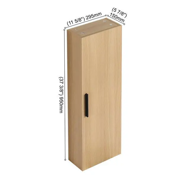 Alt view image 3 of 7 - 12" Tall Floating Bathroom Side Cabinet, Light Oak Plywood Linen Cabinet, Wall-Mounted Single Door Storage with Black/Aluminum Handles