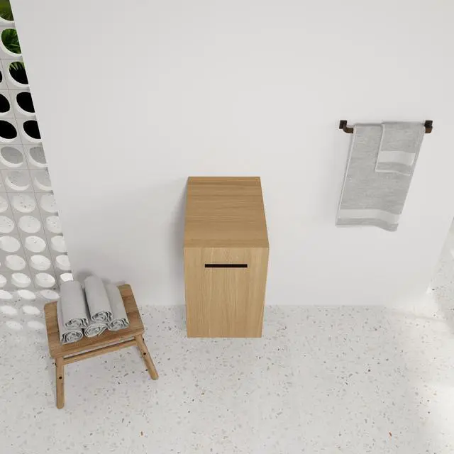 Alt view image 5 of 7 - 12" Floating Bathroom Vanity Single Door Base Cabinet, Light Oak Plywood Wall-Mounted Storage with Black/Aluminum Handles (Sink Not Included)