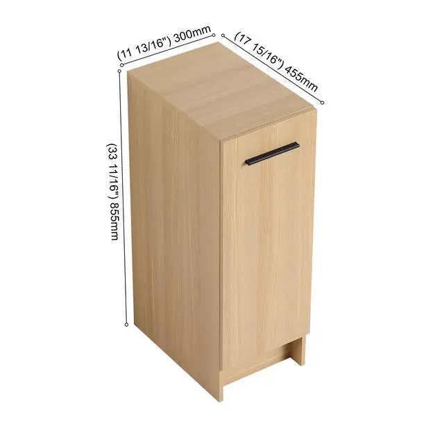 Alt view image 3 of 7 - 12" Slim Freestanding Bathroom Storage Cabinet, Light Oak, Single Door, Narrow Space Saver Organizer, KD, Includes Black & Brushed Aluminum Handles