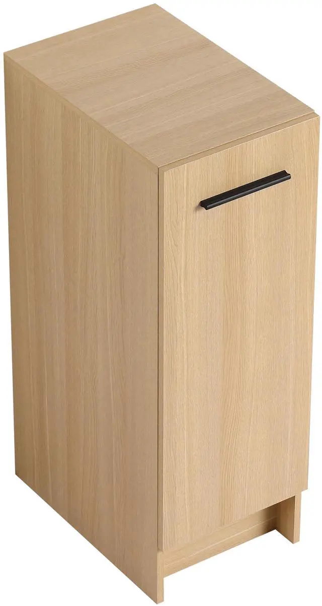 Main image of 12" Slim Freestanding Bathroom Storage Cabinet, Light Oak, Single Door, Narrow Space Saver Organizer, KD, Includes Black & Brushed Aluminum Handles