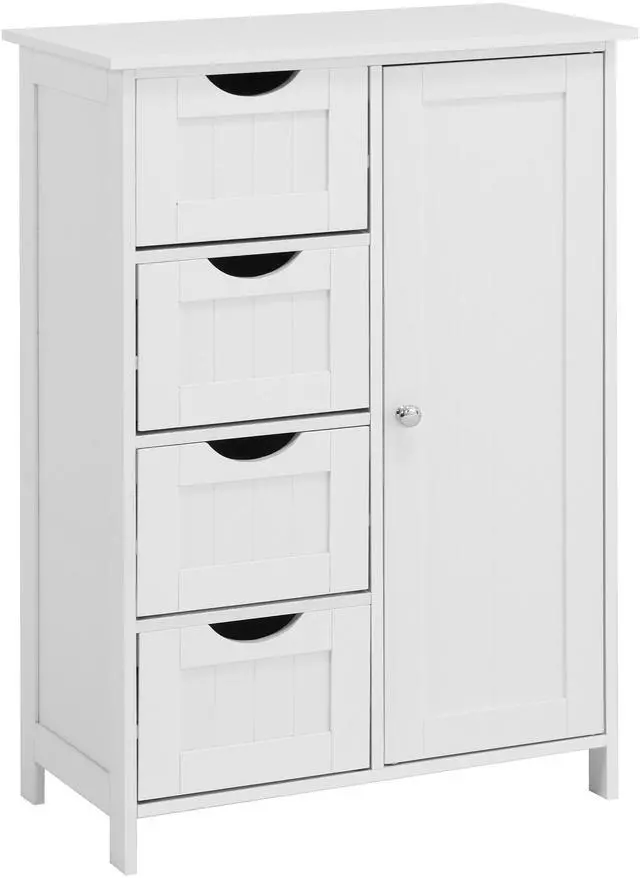 Main image of White Bathroom Storage Cabinet, Floor Cabinet with Adjustable Shelf and Drawers