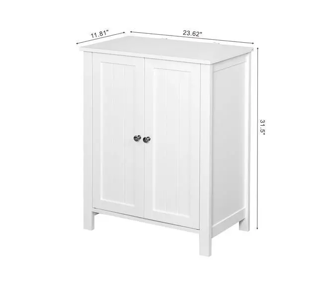 Alt view image 3 of 7 - Bathroom Floor Storage Cabinet with Double Door Adjustable Shelf, White