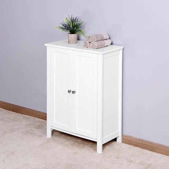 Main image of Bathroom Floor Storage Cabinet with Double Door Adjustable Shelf, White