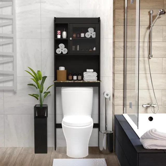 Main image of Modern Over The Toilet Space Saver Organization Wood Storage Cabinet for Home, Bathroom - Espresso