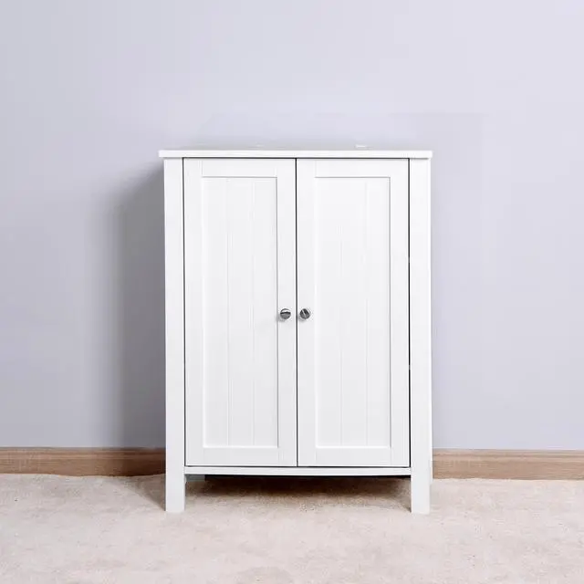 Alt view image 7 of 7 - Bathroom Floor Storage Cabinet with Double Door Adjustable Shelf, White