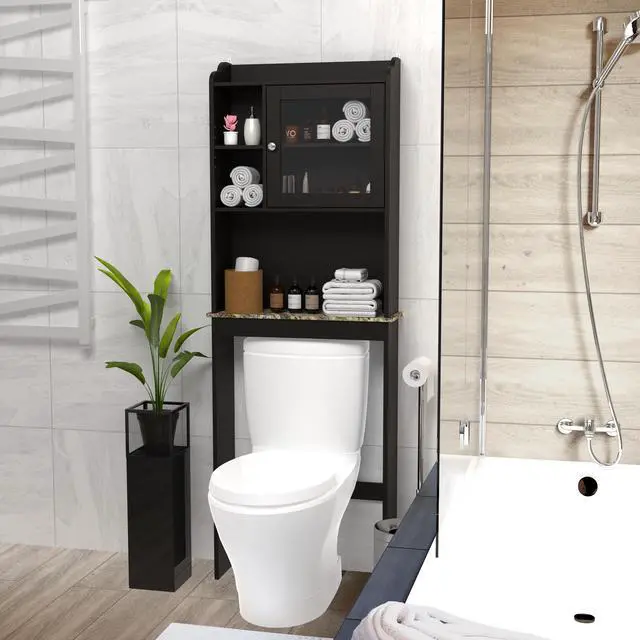 Alt view image 2 of 7 - Modern Over The Toilet Space Saver Organization Wood Storage Cabinet for Home, Bathroom - Espresso