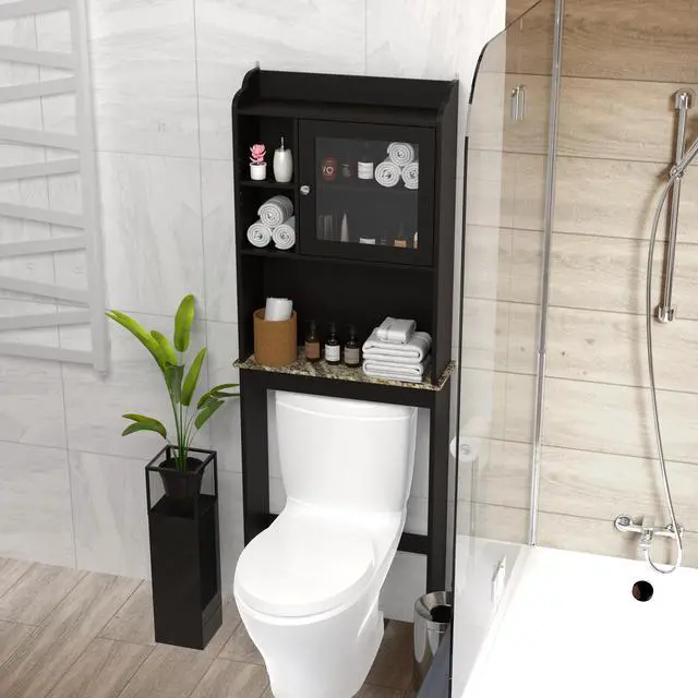 Alt view image 3 of 7 - Modern Over The Toilet Space Saver Organization Wood Storage Cabinet for Home, Bathroom - Espresso