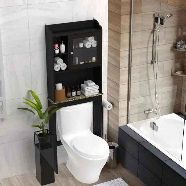 Alt view image 5 of 7 - Modern Over The Toilet Space Saver Organization Wood Storage Cabinet for Home, Bathroom - Espresso