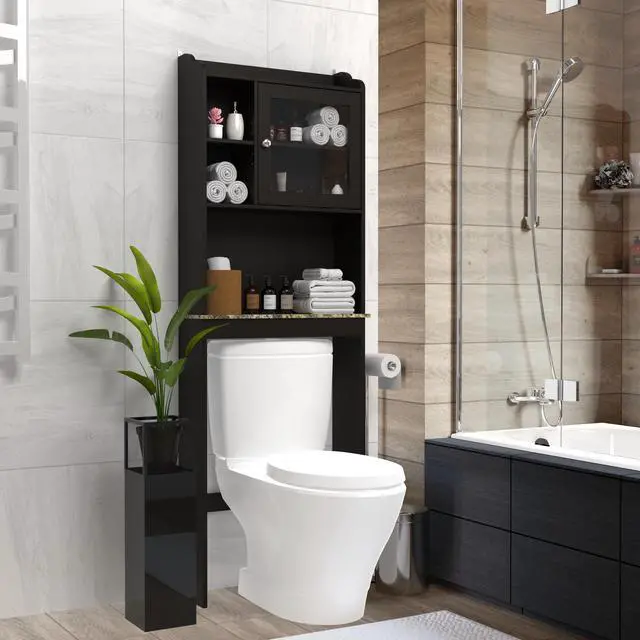 Alt view image 4 of 7 - Modern Over The Toilet Space Saver Organization Wood Storage Cabinet for Home, Bathroom - Espresso