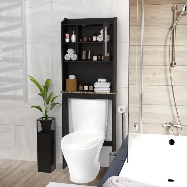 Alt view image 6 of 7 - Modern Over The Toilet Space Saver Organization Wood Storage Cabinet for Home, Bathroom - Espresso