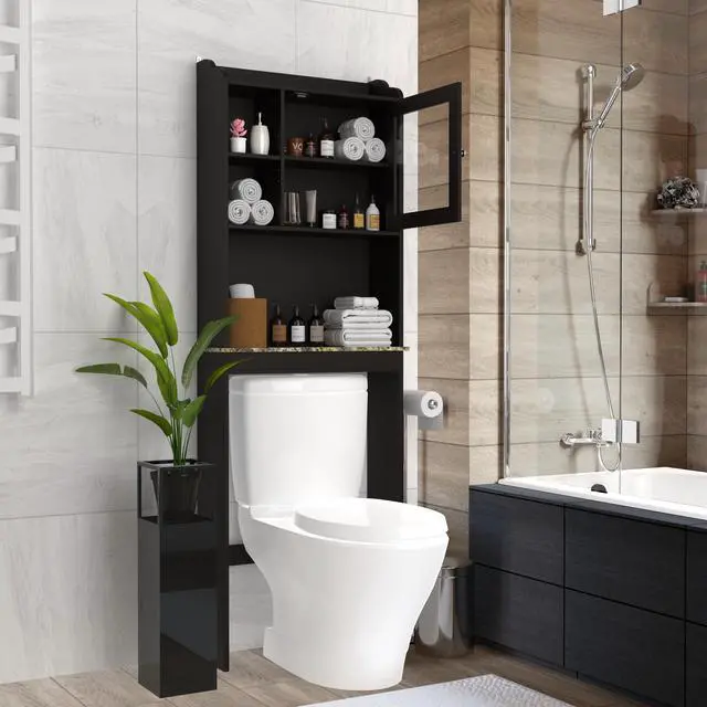 Alt view image 7 of 7 - Modern Over The Toilet Space Saver Organization Wood Storage Cabinet for Home, Bathroom - Espresso