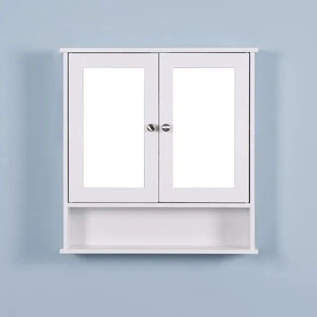 Alt view image 4 of 7 - White Wall Mounted Bathroom Cabinet with 2 Mirror Doors and Adjustable Shelf
