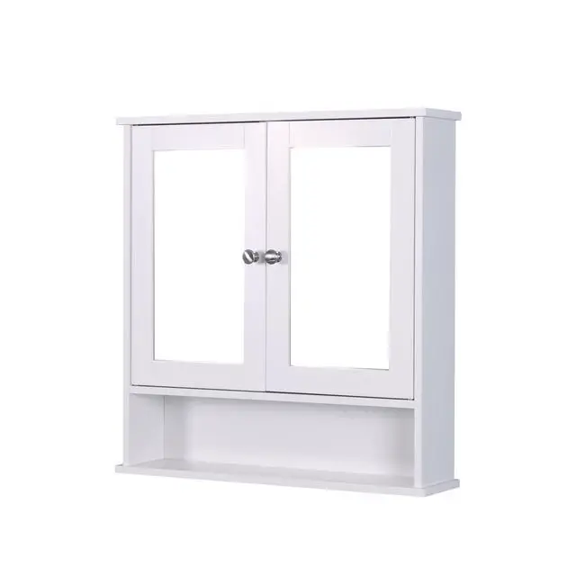 Main image of White Wall Mounted Bathroom Cabinet with 2 Mirror Doors and Adjustable Shelf