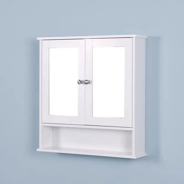 Alt view image 3 of 7 - White Wall Mounted Bathroom Cabinet with 2 Mirror Doors and Adjustable Shelf