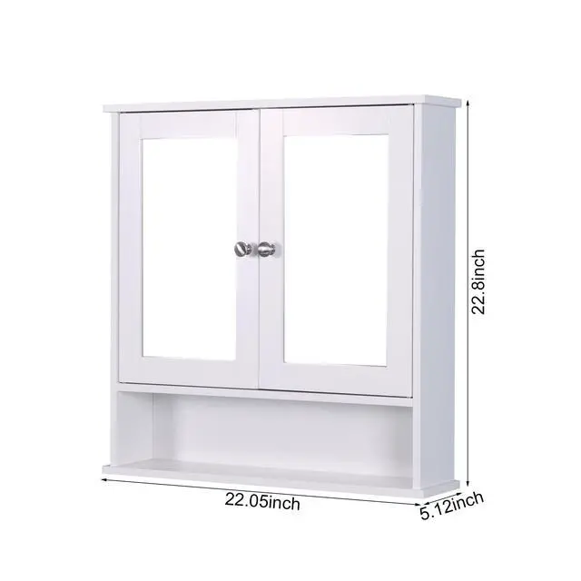 Alt view image 2 of 7 - White Wall Mounted Bathroom Cabinet with 2 Mirror Doors and Adjustable Shelf