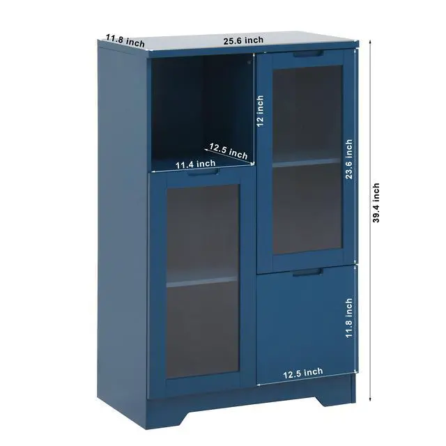 Alt view image 3 of 7 - MDF painted Cabinet with Glass Doors and drawer, open storage space, Navy Blue, Bedroom, Living room