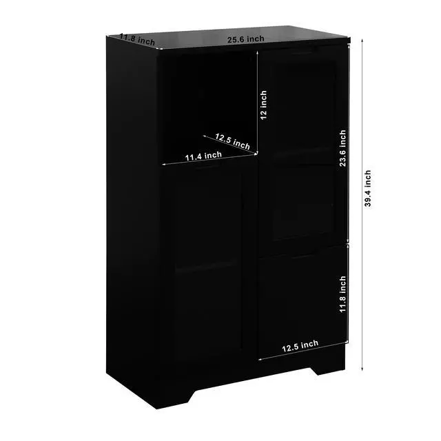Alt view image 3 of 7 - MDF painted Cabinet with Glass Doors and drawer, open storage space, Black ,Bedroom, Living room