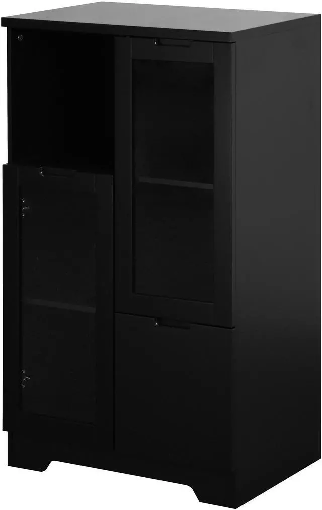 Main image of MDF painted Cabinet with Glass Doors and drawer, open storage space, Black ,Bedroom, Living room
