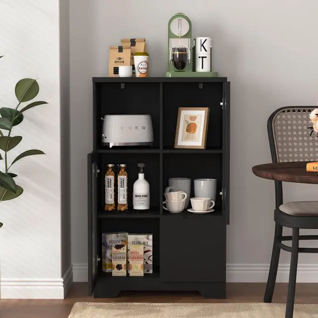 Alt view image 4 of 7 - MDF painted Cabinet with Glass Doors and drawer, open storage space, Black ,Bedroom, Living room