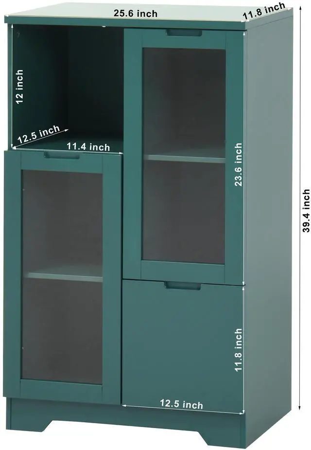 Alt view image 3 of 7 - MDF painted Cabinet with Glass Doors and drawer, open storage space, Green ,Bedroom, Living room