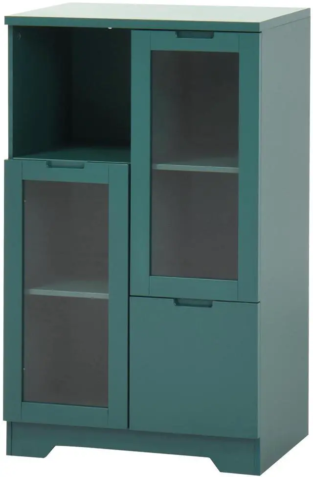 Main image of MDF painted Cabinet with Glass Doors and drawer, open storage space, Green ,Bedroom, Living room