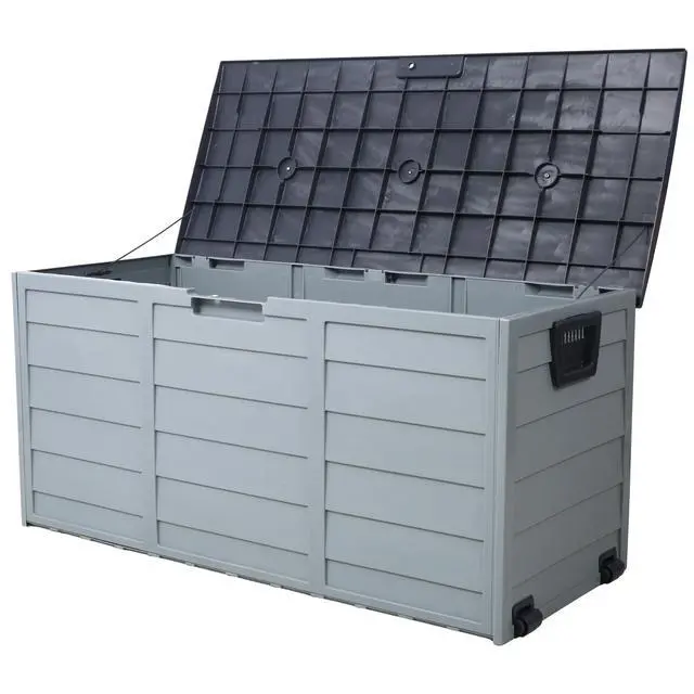 Alt view image 2 of 7 - All Weather UV Pool Deck Box Storage Shed Bin Backyard Patio Outdoor w/ Wheel,75 Gallon Resin Deck Box-Organization and Storage for Patio Furniture Outdoor Cushions,Garden Tools and Pool Toys