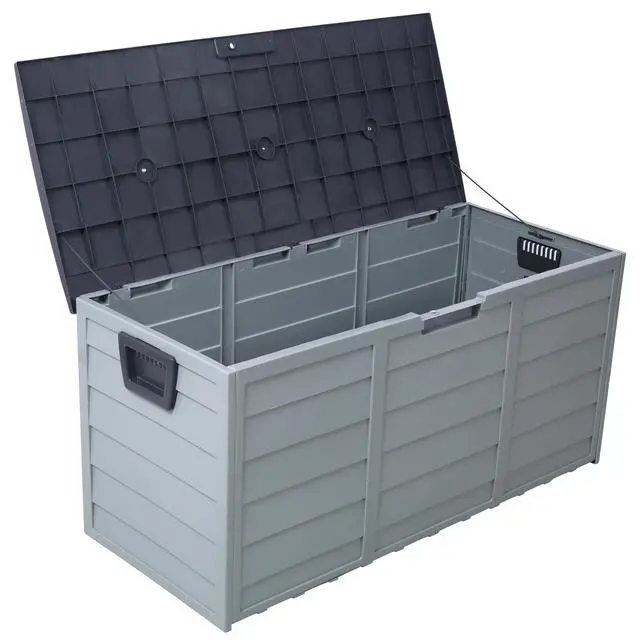 Alt view image 4 of 7 - All Weather UV Pool Deck Box Storage Shed Bin Backyard Patio Outdoor w/ Wheel,75 Gallon Resin Deck Box-Organization and Storage for Patio Furniture Outdoor Cushions,Garden Tools and Pool Toys