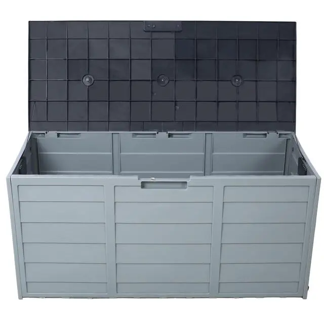 Alt view image 3 of 7 - All Weather UV Pool Deck Box Storage Shed Bin Backyard Patio Outdoor w/ Wheel,75 Gallon Resin Deck Box-Organization and Storage for Patio Furniture Outdoor Cushions,Garden Tools and Pool Toys