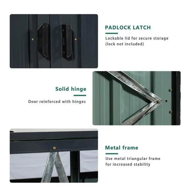 Alt view image 6 of 7 - Garbage Bin Shed Stores 3 Trash Cans Metal Outdoor Bin Shed for Garbage Storage,Stainless Galvanized Steel, Bin Shed for Garden Yard Lawn W540S00009