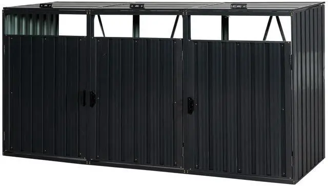 Main image of Garbage Bin Shed Stores 3 Trash Cans Metal Outdoor Bin Shed for Garbage Storage,Stainless Galvanized Steel, Bin Shed for Garden Yard Lawn W540S00009