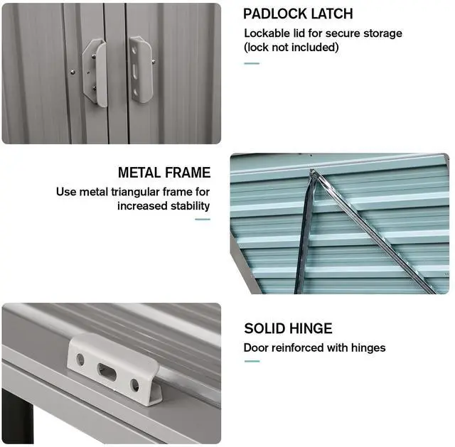 Alt view image 6 of 7 - Garbage Bin Shed Stores 2 Trash Cans Metal Outdoor Bin Shed for Garbage Storage,Stainless Galvanized Steel, Bin Shed for Garden Yard Lawn,Grey