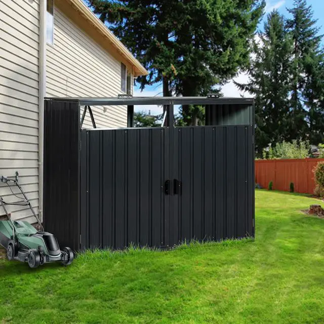 Alt view image 2 of 7 - Garbage Bin Shed Stores 2 Trash Cans Metal Outdoor Bin Shed for Garbage Storage,Stainless Galvanized Steel, Bin Shed for Garden Yard Lawn