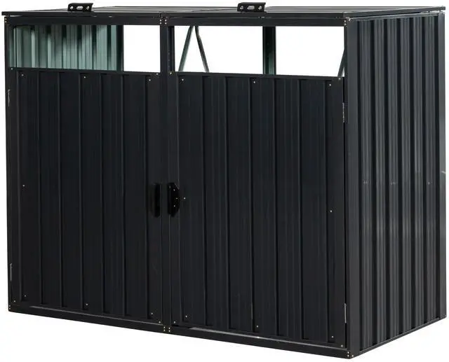 Main image of Garbage Bin Shed Stores 2 Trash Cans Metal Outdoor Bin Shed for Garbage Storage,Stainless Galvanized Steel, Bin Shed for Garden Yard Lawn
