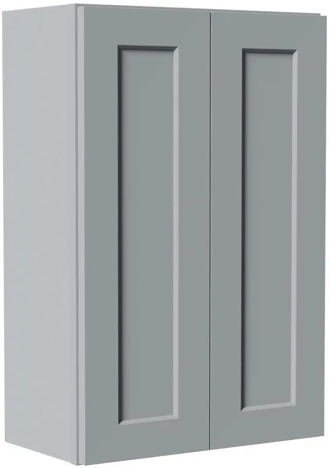 Main image of Gray Shaker Solid Wood Wall Cabinet with Soft-Close Doors, Adjustable Shelves - 24" Double Door Storage for Kitchen, Bathroom, Laundry, Garage (Easy Assembly, 24"W x 12"D x 36"H)
