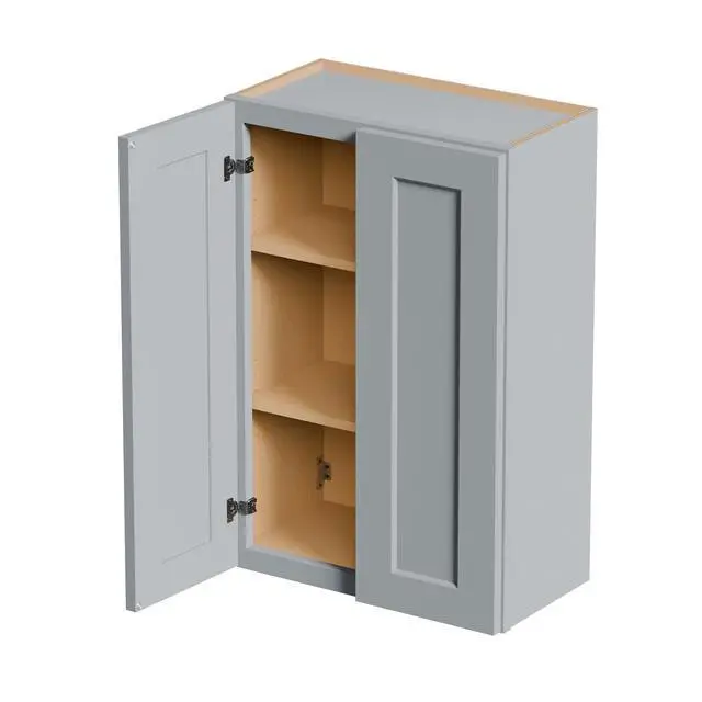 Alt view image 5 of 7 - Gray Shaker Solid Wood Wall Cabinet with Soft-Close Doors, Adjustable Shelves - 24" Double Door Storage for Kitchen, Bathroom, Laundry, Garage (Easy Assembly, 24"W x 12"D x 36"H)