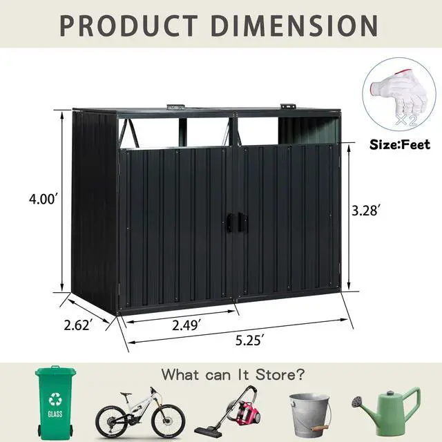 Alt view image 6 of 7 - Garbage Bin Shed Stores 2 Trash Cans Metal Outdoor Bin Shed for Garbage Storage,Stainless Galvanized Steel, Bin Shed for Garden Yard Lawn