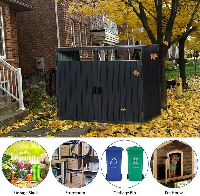 Alt view image 5 of 7 - Garbage Bin Shed Stores 2 Trash Cans Metal Outdoor Bin Shed for Garbage Storage,Stainless Galvanized Steel, Bin Shed for Garden Yard Lawn