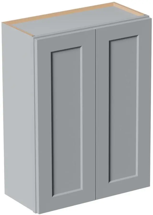 Main image of Gray Shaker Solid Wood Wall Cabinet with Soft-Close Doors, Adjustable Shelves - 27" Double Door Storage for Kitchen, Bathroom, Laundry, Garage (Easy Assembly, 27"W x 12"D x 36"H)