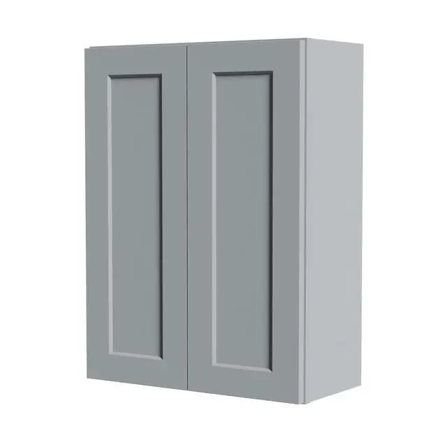 Alt view image 4 of 7 - Gray Shaker Solid Wood Wall Cabinet with Soft-Close Doors, Adjustable Shelves - 27" Double Door Storage for Kitchen, Bathroom, Laundry, Garage (Easy Assembly, 27"W x 12"D x 36"H)