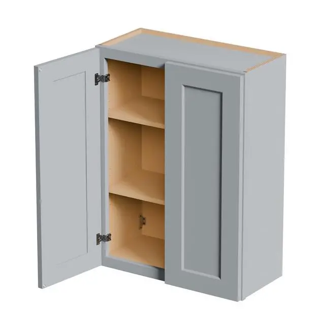 Alt view image 5 of 7 - Gray Shaker Solid Wood Wall Cabinet with Soft-Close Doors, Adjustable Shelves - 27" Double Door Storage for Kitchen, Bathroom, Laundry, Garage (Easy Assembly, 27"W x 12"D x 36"H)