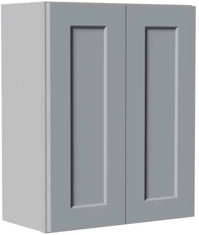 Main image of Gray Shaker Solid Wood Wall Cabinet with Soft-Close Doors, Adjustable Shelves - 24" Double Door Storage for Kitchen, Bathroom, Laundry, Garage (Easy Assembly, 24"W x 12"D x 30"H)