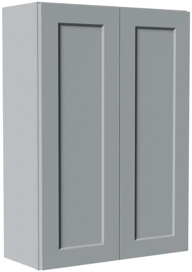 Main image of Gray Shaker Solid Wood Wall Cabinet with Soft-Close Doors, Adjustable Shelves - 30" Double Door Storage for Kitchen, Bathroom, Laundry, Garage (Easy Assembly, 30"W x 12"D x 42"H)