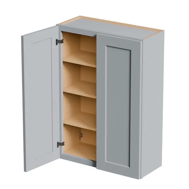 Alt view image 6 of 7 - Gray Shaker Solid Wood Wall Cabinet with Soft-Close Doors, Adjustable Shelves - 30" Double Door Storage for Kitchen, Bathroom, Laundry, Garage (Easy Assembly, 30"W x 12"D x 42"H)